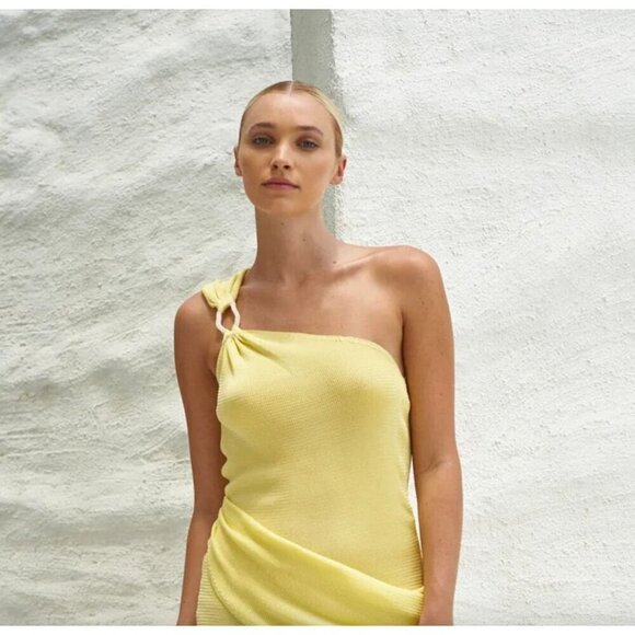Baobab Lyn Knit One Shoulder Maxi Dress Carambolo Yellow Womens Size Medium - Picture 3 of 11